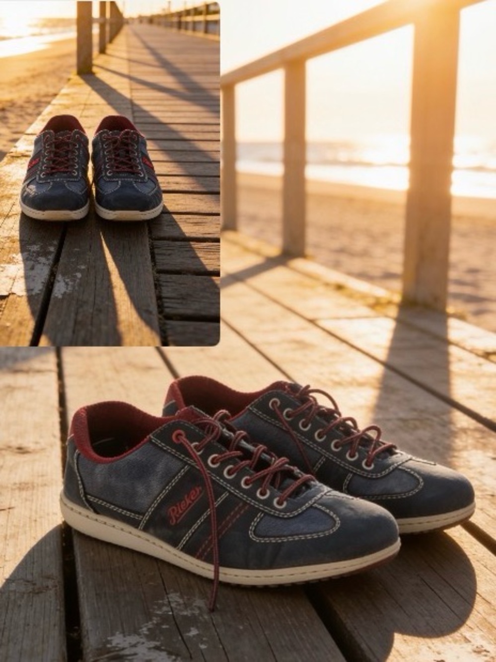 Rieker Men's Navy and Burgundy Athletic Lace-Up Sneakers